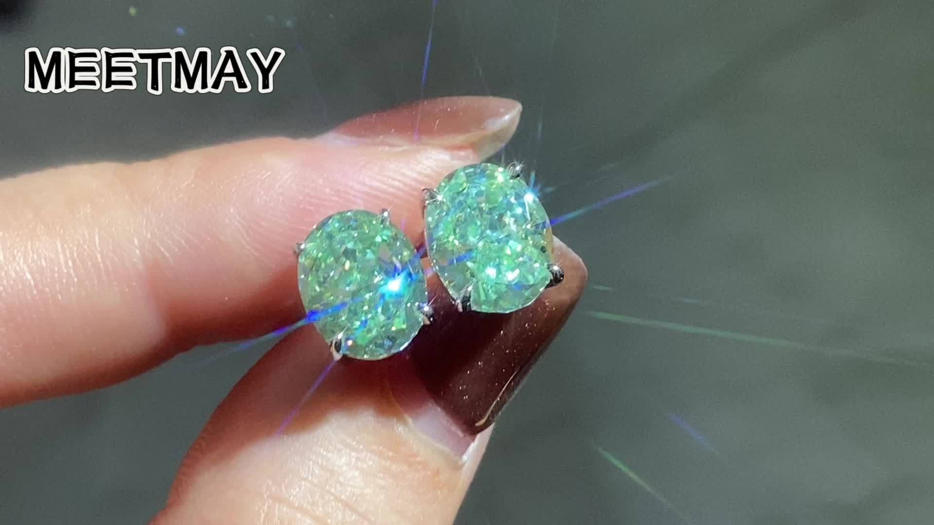 S925 Crushed Ice Cut Mint Green Zirconia Stud Earrings, Hypoallergenic